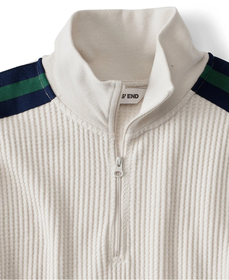Lands' End Plus Long Sleeve Waffle Colorblock Quarter Zip Pullover