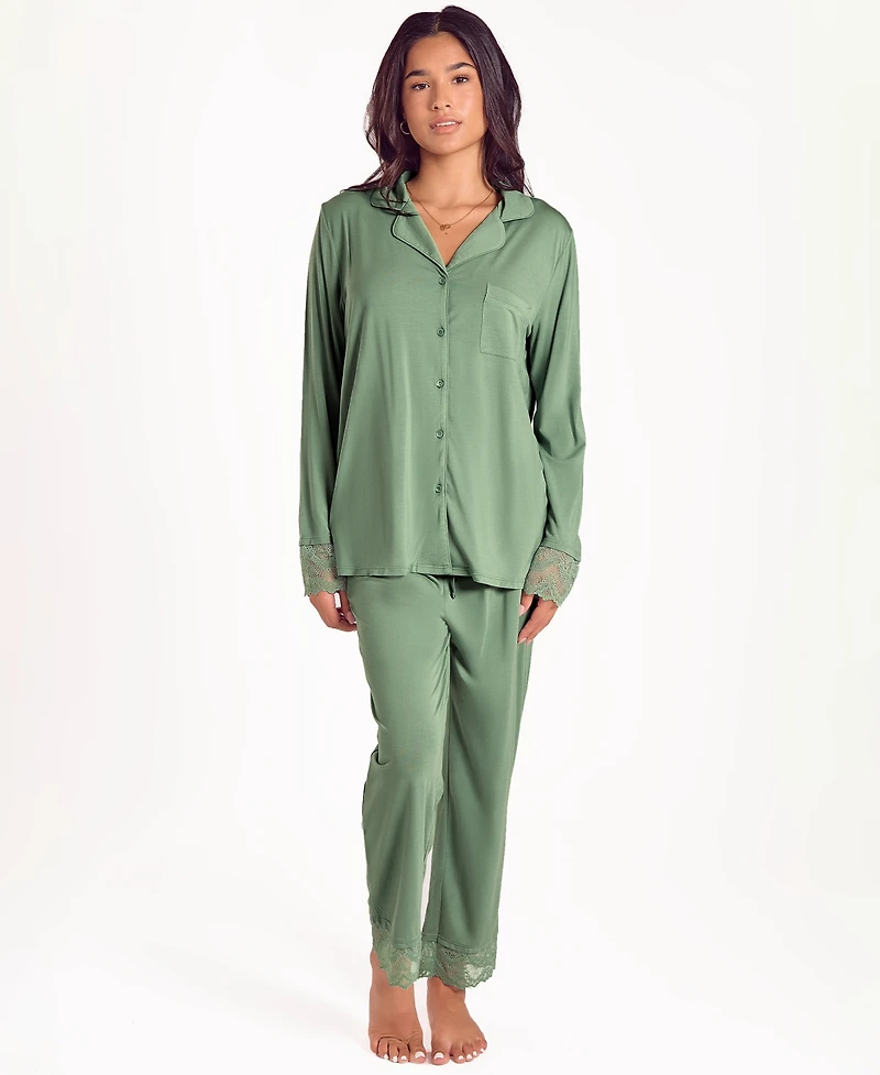 iCollection Women's Stretch Knit Long-Sleeve Pajama Set