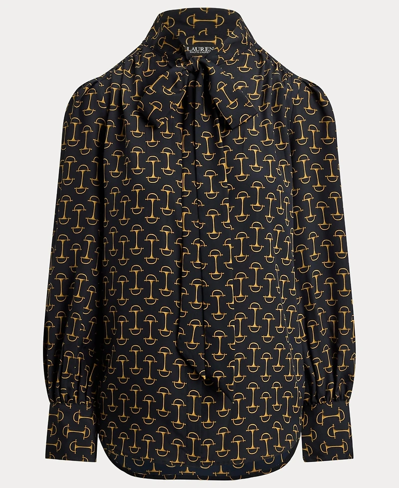 Lauren Ralph Women's Geo-Print Crepe Tie-Neck Blouse