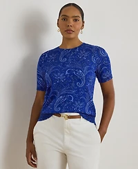 Lauren Ralph Plus Paisley Short-Sleeve Sweater