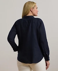 Lauren Ralph Plus 100% Linen Roll-Tab Shirt