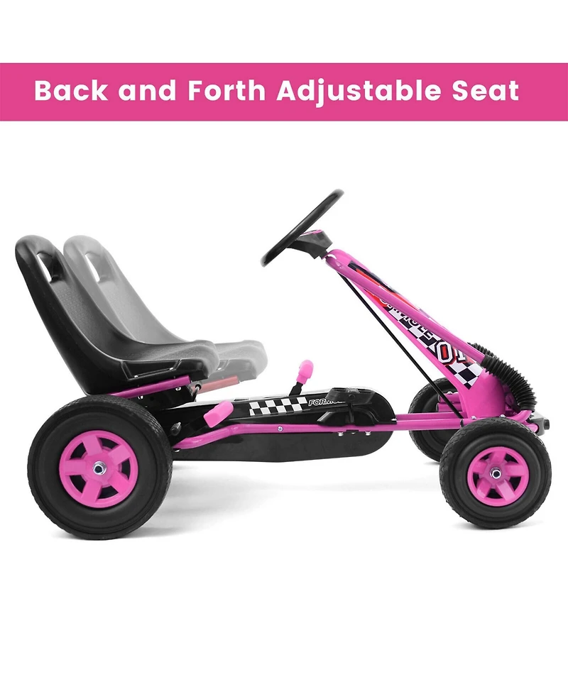 Sugift 4 Wheels Kids Ride On Pedal Powered Bike Go Kart Racer Car Outdoor Play Toy-Pink