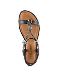 Patrizia Women's Charmer Crystal Jeweled T-Strap Flat Sandals with Stretch Back