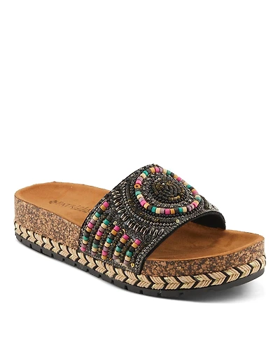 Patrizia Women's Swirla Multicolor Beaded Slide Cork Wedge Sandals