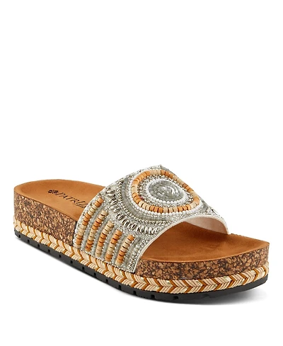 Patrizia Women's Swirla Multicolor Beaded Slide Cork Wedge Sandals