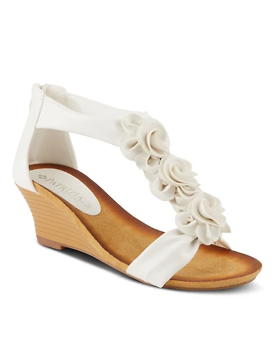Patrizia Women s Harlequin Floral T-Strap Wedge Sandals with Back Zipper