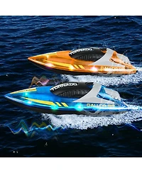 Mecale 2.4GHz Rc Racing Boat Set with Led Lights, Waterproof Design and Extra Batteries