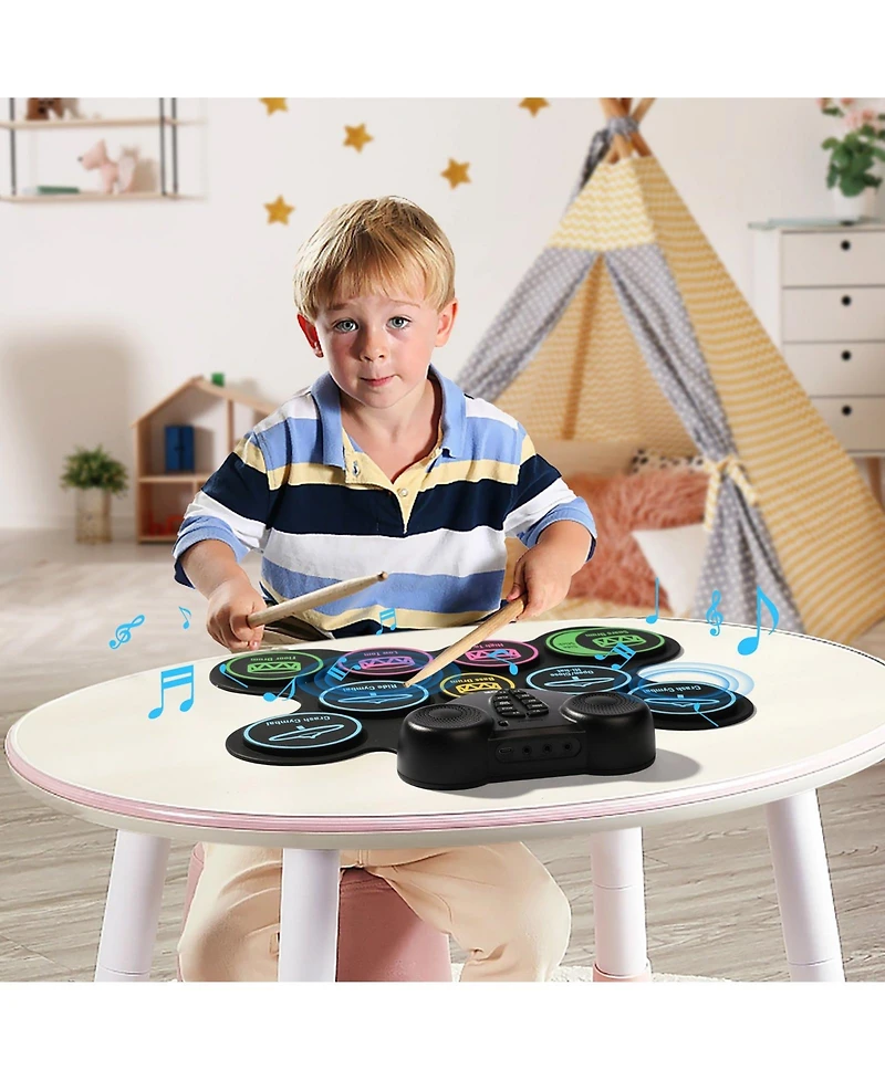 Mecale 9-Pad Roll-Up Electric Drum Set with Pedals, Speakers and Midi Support