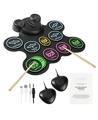 Mecale 9-Pad Roll-Up Electric Drum Set with Pedals, Speakers and Midi Support