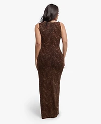 Popilush Women's Shapewear Solid Cowl Neck Ruched Sculpting Maxi Dress