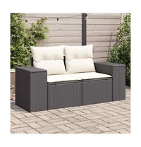 Garden Sofa Black and Cream Poly Rattan and Powder-Coated Steel