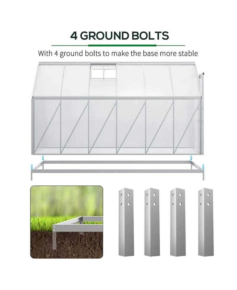 Outsunny 12'x6' Polycarbonate Walk-in Garden house w/ Sliding Door
