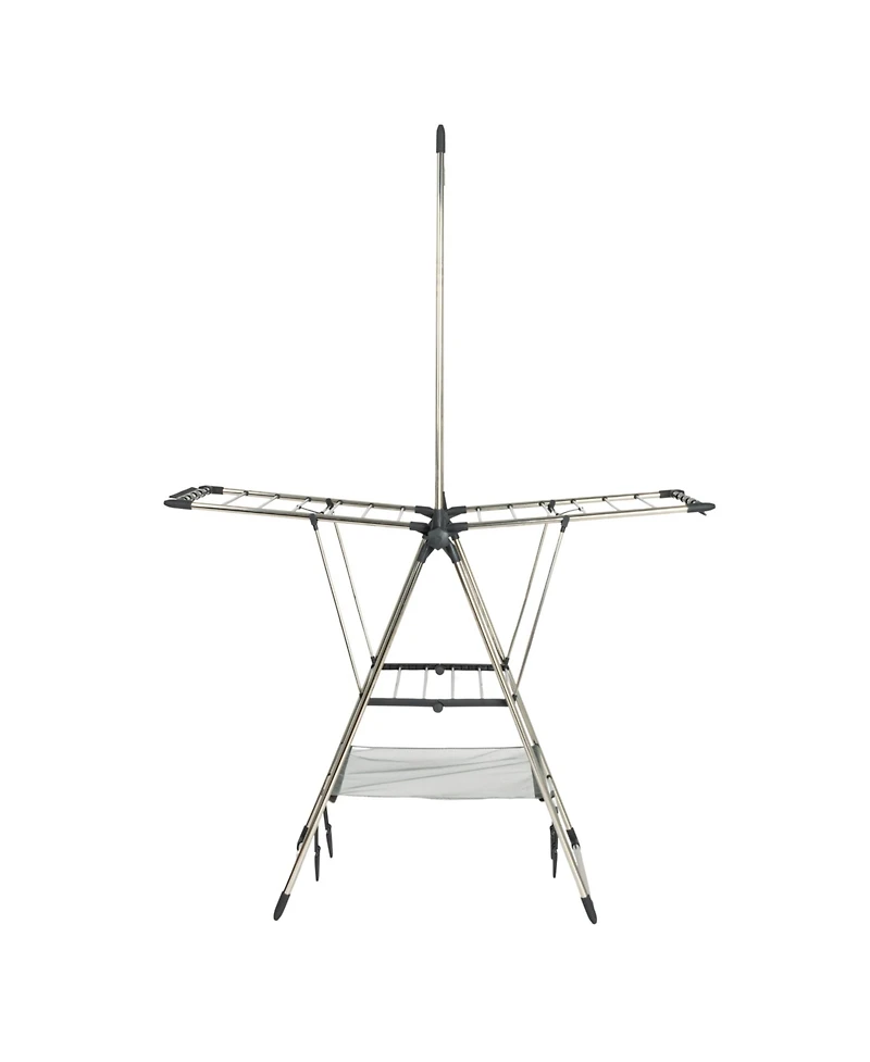 Household Essentials Multi Tier Stainless Steel Laundry Drying Rack with T Bar and Two Side Wings, Silver