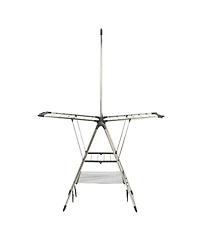 Household Essentials Multi Tier Stainless Steel Laundry Drying Rack with T Bar and Two Side Wings, Silver