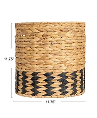 Household Essentials Natural Water Hyacinth and Paper Basket with Stripes, Natural and Black