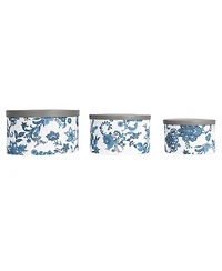 Household Essentials Floral Nestable Hat Boxes with Lids, Cream and Blue, Set of 3