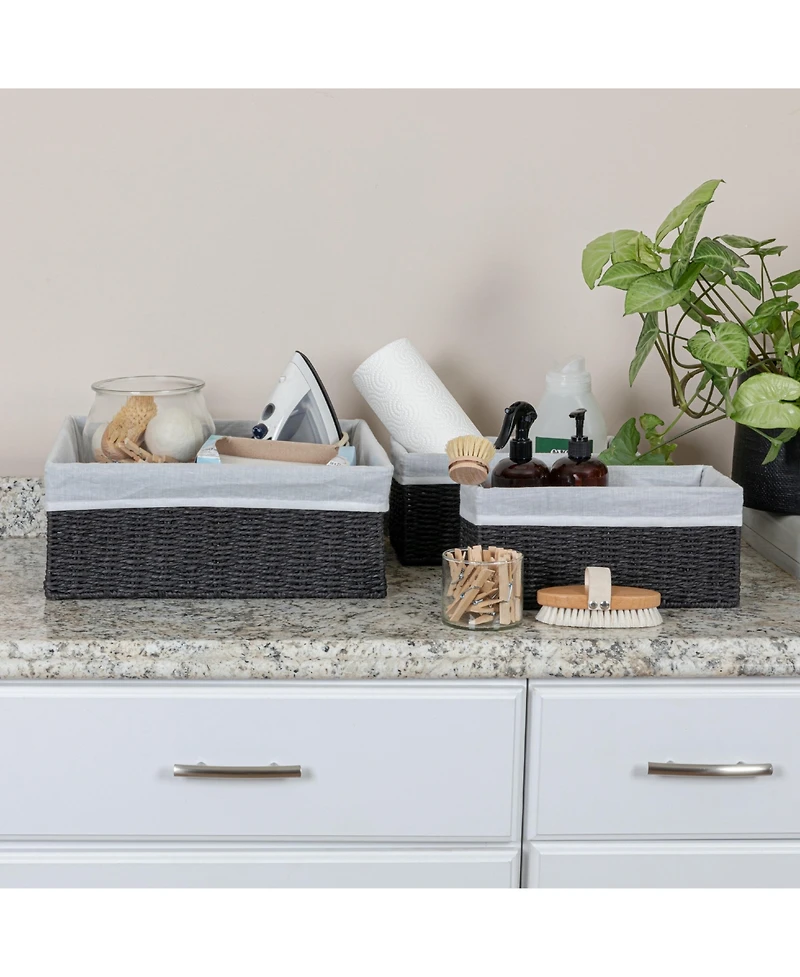 Household Essentials Wicker Basket Set, 3 Pieces, 1 Large and 2 Small Water Hyacinth Baskets, Tan