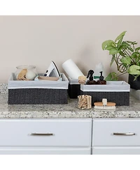 Household Essentials Wicker Basket Set, 3 Pieces, 1 Large and 2 Small Water Hyacinth Baskets, Tan