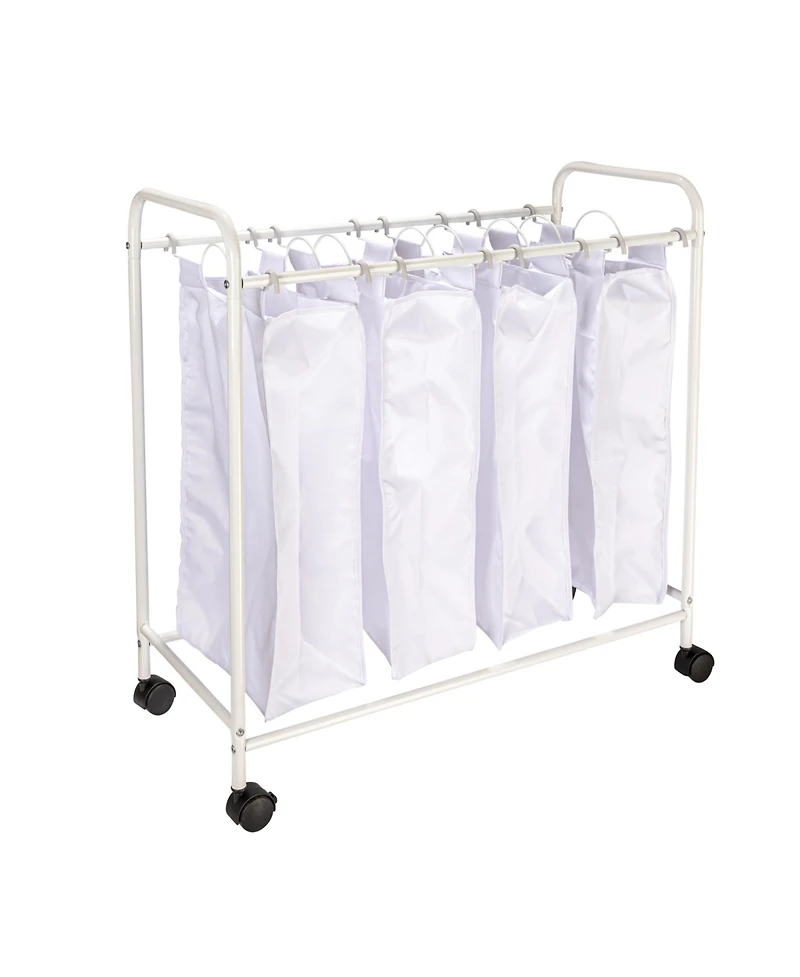 Household Essentials Rolling Laundry Sorter, 4 Bag, White