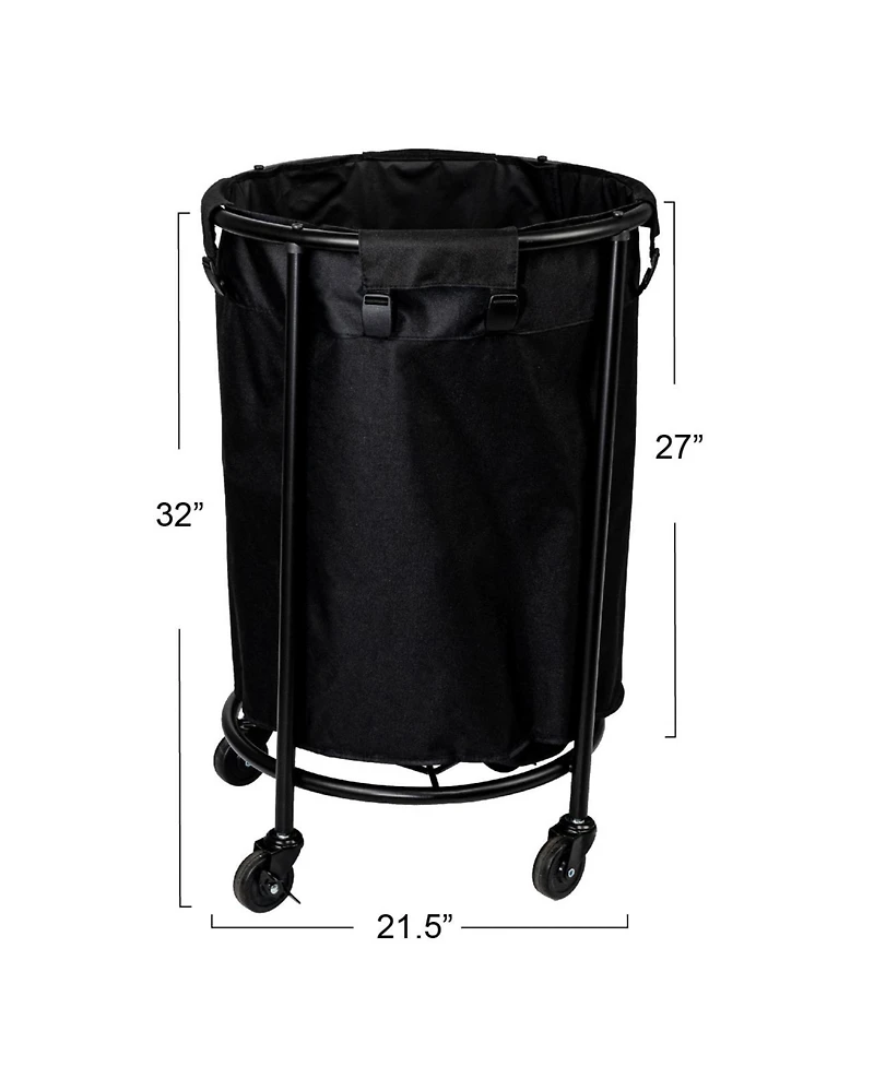 Household Essentials Round Laundry Hamper, Black Polyester Bag