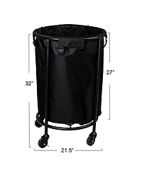 Household Essentials Round Laundry Hamper, Black Polyester Bag