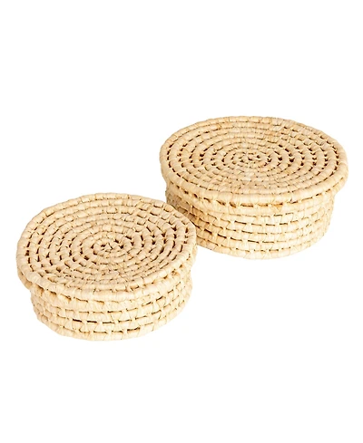 Household Essentials Handwoven Corn Leaf Nestable Baskets with Lids, Natural, Set of 2