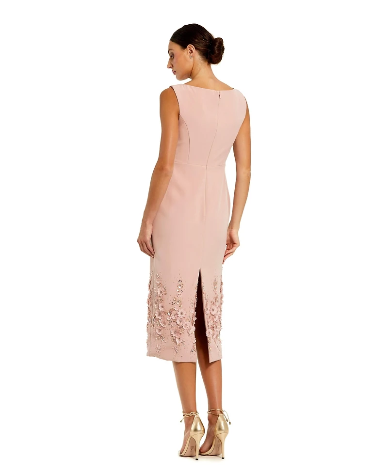 Mac Duggal Women's Flower Beading Crepe Sleeveless Midi Dress