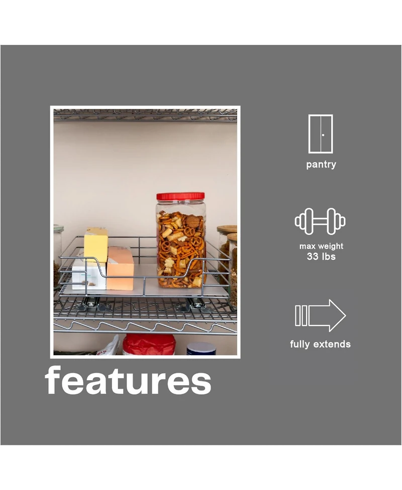 Household Essentials Glidez Steel Pull-Out Storage Organizer, 1-Tier Design, Brushed Silver