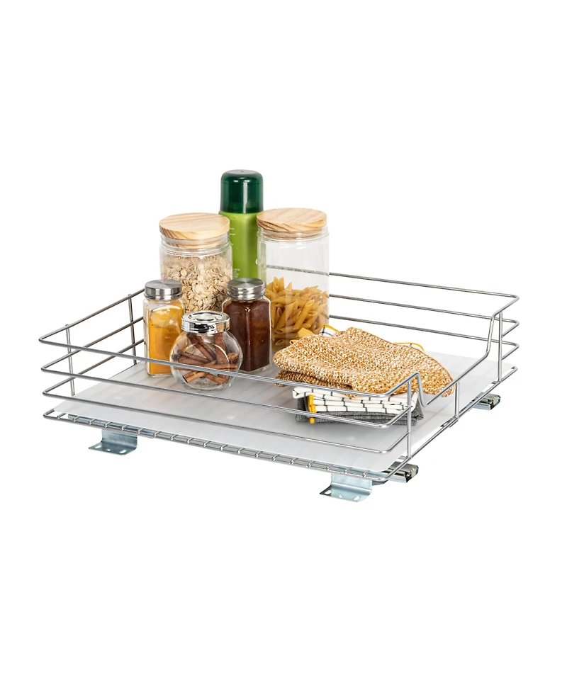 Household Essentials Glidez Steel Pull-Out Storage Organizer, 1-Tier Design, Brushed Silver