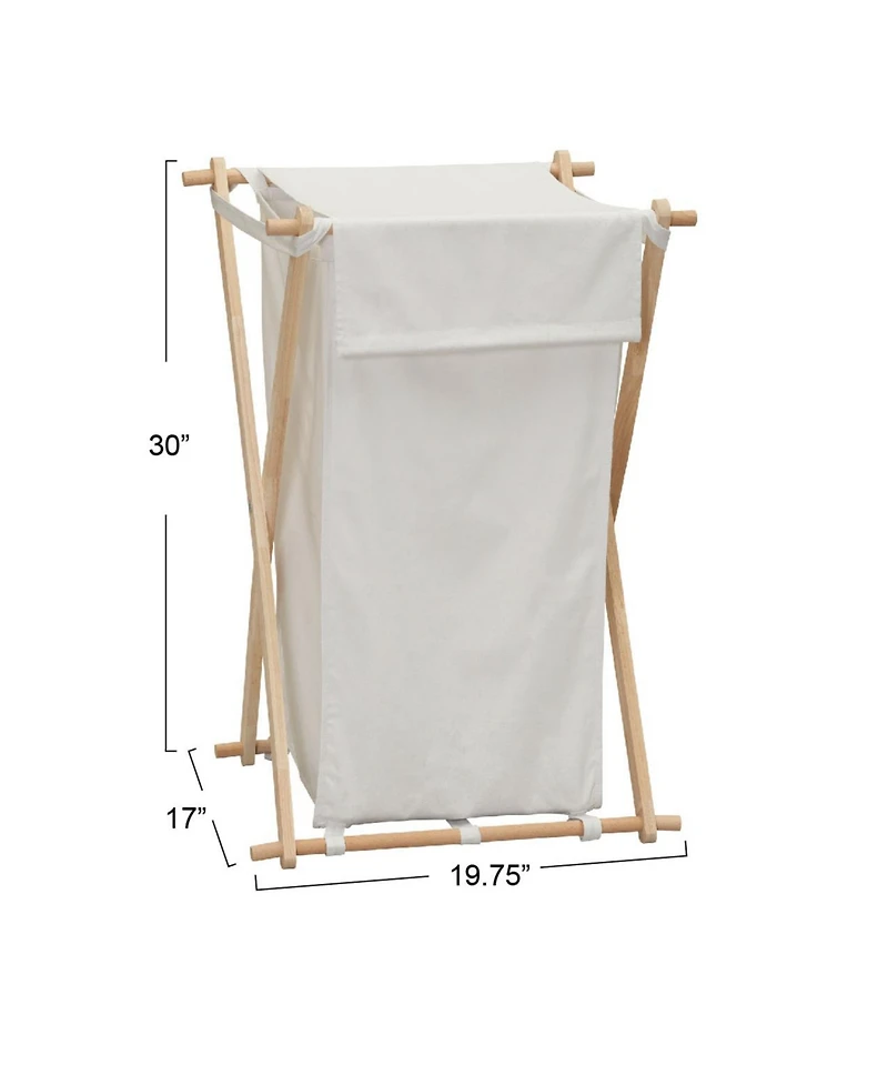 Household Essentials X-Frame Wood Laundry Hamper, Folding Wood Frame with Washable Poly-Cotton Bag
