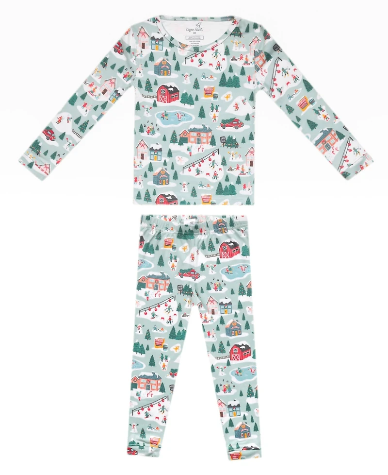 Copper Pearl Baby Boys' and Girls' Snowy Slopes Printed Long-Sleeve Top Pants, 2-Piece Pajama Set