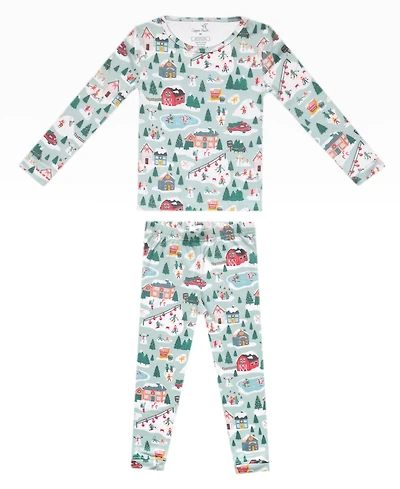 Copper Pearl Baby Boys' and Girls' Snowy Slopes Printed Long-Sleeve Top Pants, 2-Piece Pajama Set