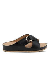 Patrizia Women s Rutha Criss-Cross Strap Slide Sandals with Gold Buckle and Padded Insole