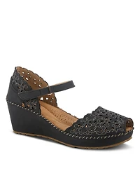 Patrizia Women s Gennina Embroidered Laser-Cut Peep-Toe Wedge with Adjustable Strap