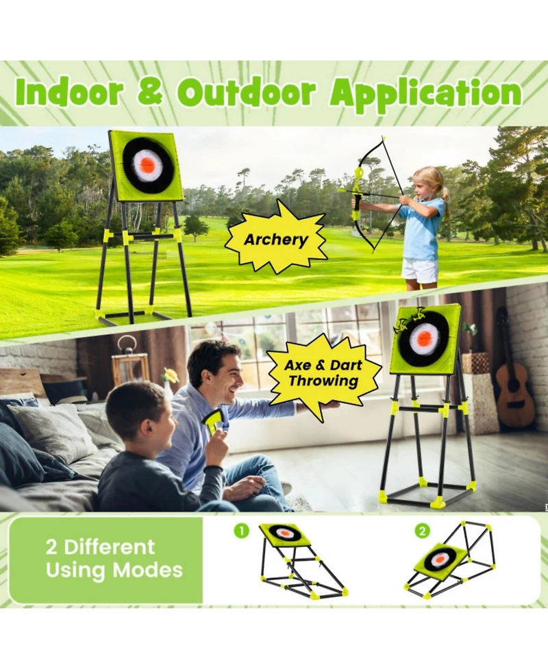 4-in-1 Throwing Target Game Set with Axes, Darts, Bow & Arrows for Kids and Adults