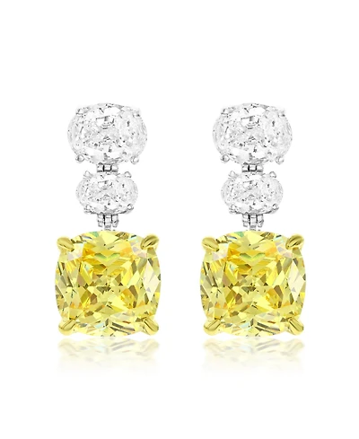 Suzy Levian Gala Collection Sterling Silver Firework-Cut Cubic Zirconia 3-Stone Drop Earrings