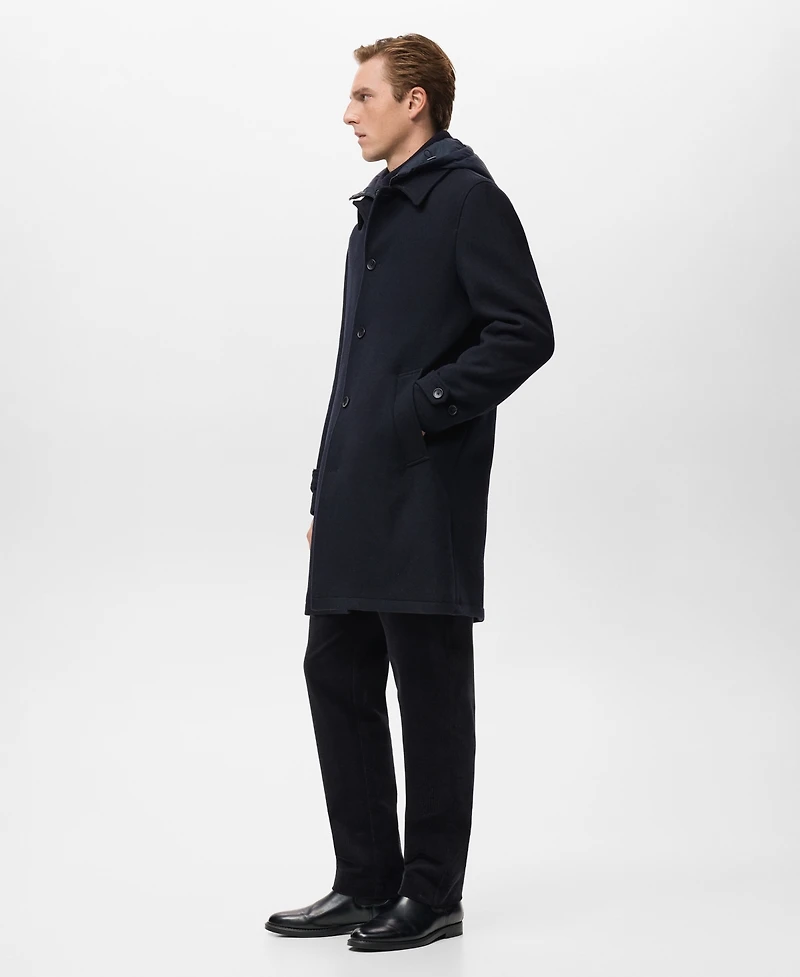 Mango Men's Detachable Hood Wool Coat