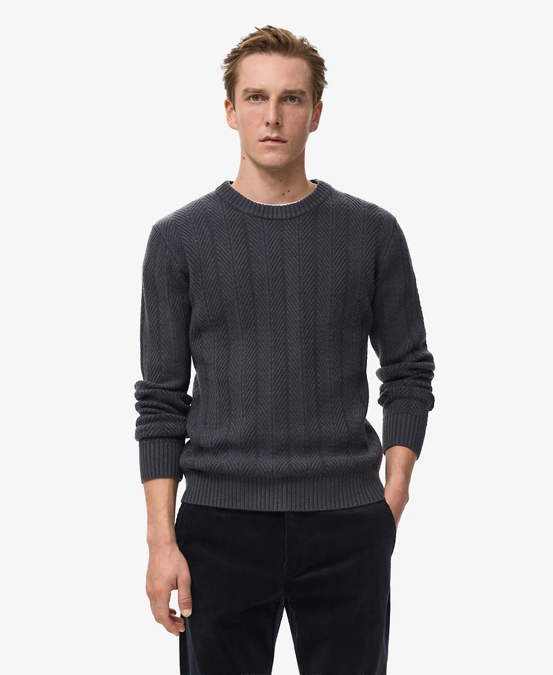 Mango Men's Herringbone Structured Sweater