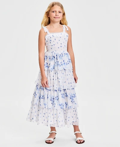 Rare Editions Girls' 7-16 Beaded Soutache Square Neck Dress