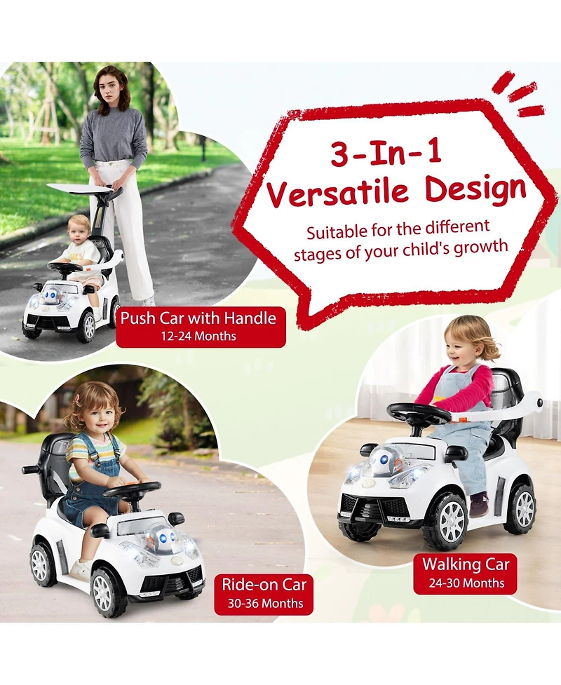 Mecale 3-in-1 Push Car for Toddler Sliding Car with Seat Belt and Canopy