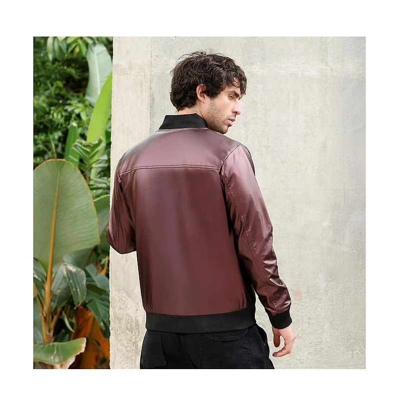 Campus Sutra Men's Chocolate Brown Patent-Panel Bomber Jacket