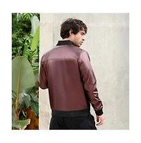 Campus Sutra Men's Chocolate Brown Patent-Panel Bomber Jacket