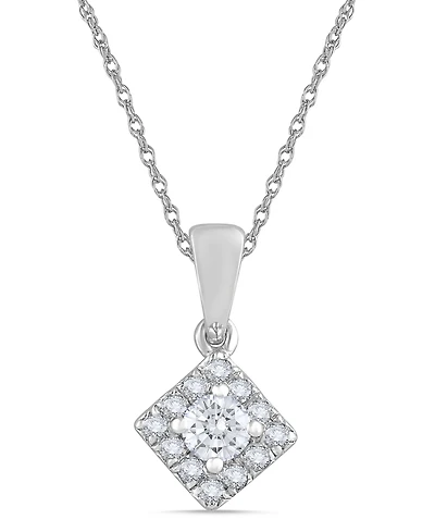 Macy's Diamond Round Shape Halo Design Pendant Necklace (1/4 ct. t.w.) in 10k White Gold