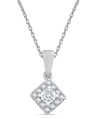 Macy's Diamond Round Shape Halo Design Pendant Necklace (1/4 ct. t.w.) in 10k White Gold