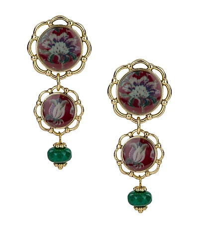 Patricia Nash Floral Tapestry Print Double Drop Earrings