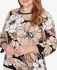 Alfred Dunner Plus Seville Jacquard Floral Butterfly Sweater