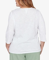 Alfred Dunner Plus St. Augustine Blooming Floral Embroidered Split Neck Top