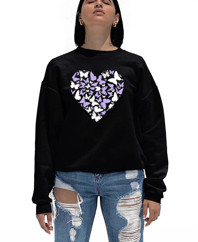 La Pop Art Women's Butterfly Heart Word Crewneck Sweatshirt