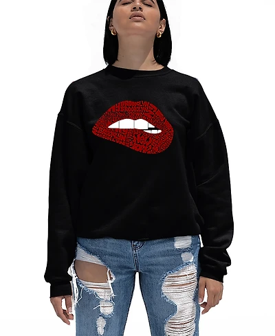 La Pop Art Women's Brooklyn Lips Word Crewneck Sweatshirt