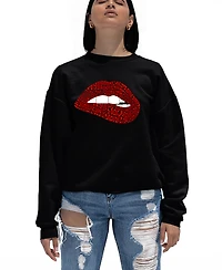 La Pop Art Women's Brooklyn Lips Word Crewneck Sweatshirt